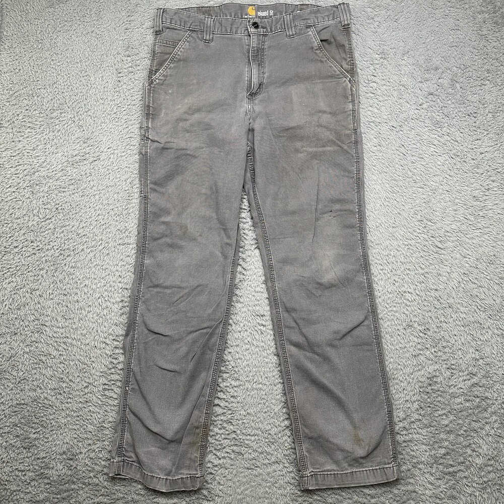 Carhartt Carpenter Pants Mens 34x32 Gray Relaxed Fit STAINED & DISTRESSED